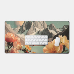 Surrealistische Berglandschaft mit blühenden Blume Schreibtischunterlage