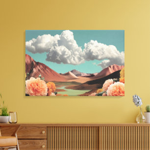 Surrealistische Blumen-Berglandschaft mit dramatis Leinwanddruck