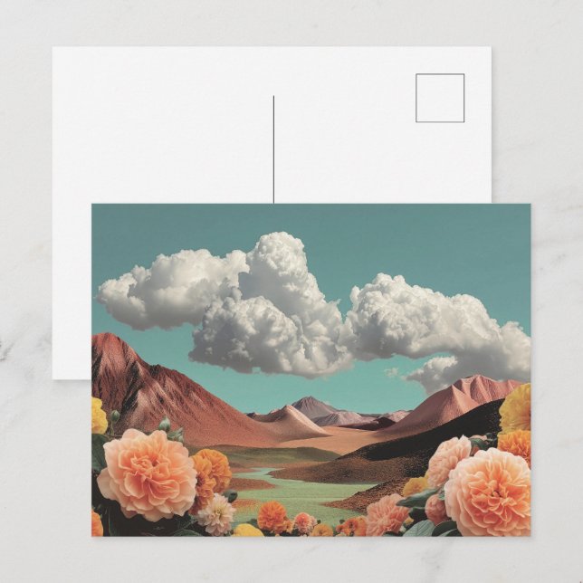 Surrealistische Blumenberglandschaft mit dramatisc Postkarte (Vorne/Hinten)
