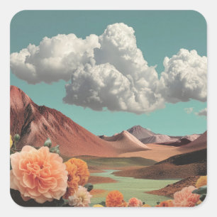 Surrealistische Blumenberglandschaft mit dramatisc Quadratischer Aufkleber