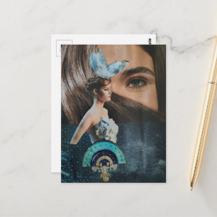 Surrealistische Collage-Kunst mit Augapfel und Pup Postkarte
