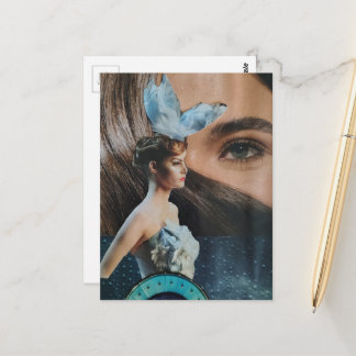 Surrealistische Collage-Kunst mit Augapfel und Pup Postkarte