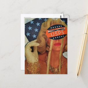 Surrealistische Dame weint goldene Tränen Collage Postkarte
