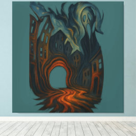 Surrealistische dunkle Stadtlandschaft Kunst Geist Leinwanddruck