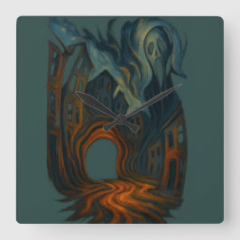 Surrealistische dunkle Stadtlandschaft Kunst Geist Quadratische Wanduhr