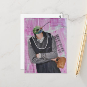 Surrealistische Frau mit Kolibri-Kopf Collage Postkarte