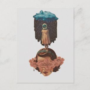 Surrealistische Frau mit Regenwolken-Collage Postkarte
