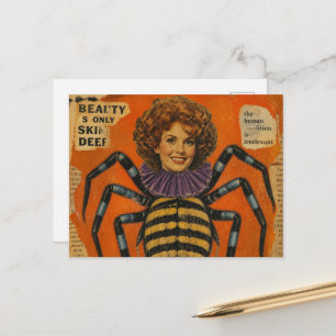 Surrealistische Frau mit Spinnenkörper-Collage Postkarte