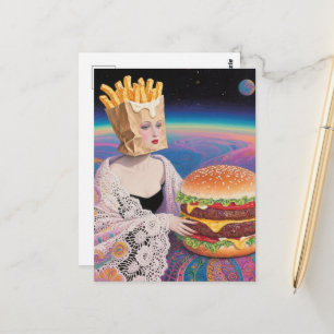 Surrealistische Frau Pommeshut und Cheeseburger  Postkarte