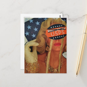 Surrealistische Frau weint goldene Tränen Collage Postkarte