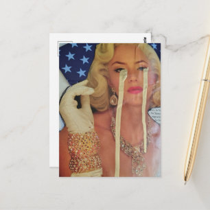 Surrealistische Frau weint goldene Tränen Collage Postkarte