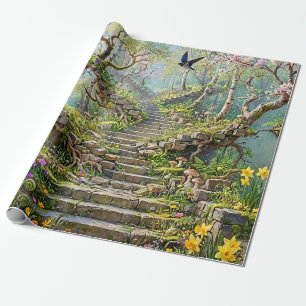 Surrealistische Frühlingsstiege schluckt Wildblume Geschenkpapier