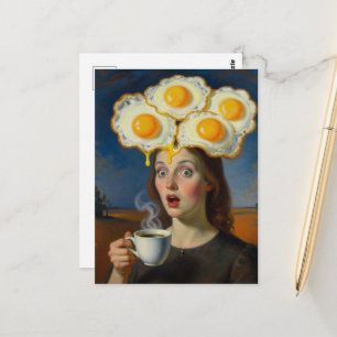 Surrealistische Frühstückseier und Kaffeefrau  Postkarte