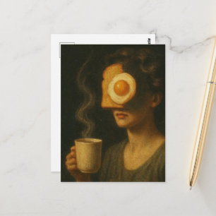 Surrealistische Frühstücksfrau Toast Ei und Kaffee Postkarte