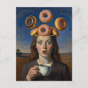 Surrealistische Frühstücksreihe Donuts und Kaffee  Postkarte