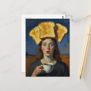 Surrealistische Frühstücksserie Toast und Kaffee F Postkarte