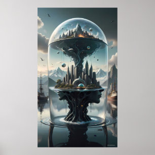 Surrealistische futuristische Stadt unter Glas Pos Poster