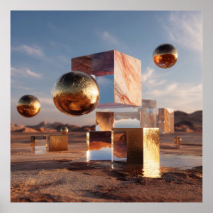 Surrealistische geometrische Komposition mit golde Poster