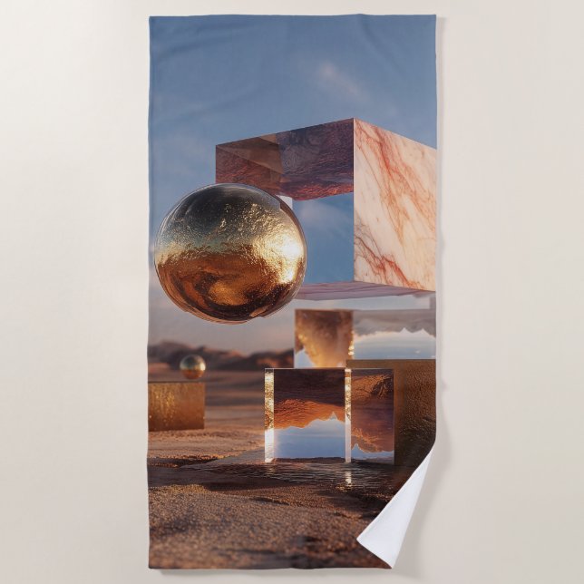 Surrealistische geometrische Komposition mit golde Strandtuch (Vorderseite)