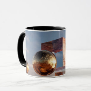 Surrealistische geometrische Komposition mit golde Tasse