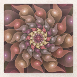 Surrealistische glänzende Blumen moderne abstrakte Glasuntersetzer