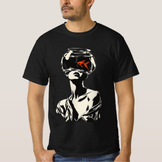 Surrealistische Goldfisch-Frau Retro-Grafik-Kunst T-Shirt
