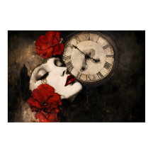 Surrealistische gothische Frau mit roten Mohnblume