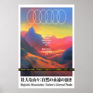 Surrealistische japanische Berge Kunst Druck  Farb Poster