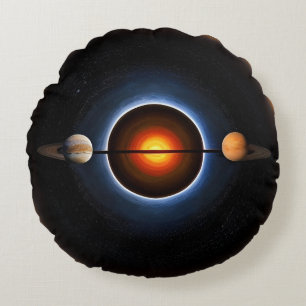 Surrealistische kosmische Illustration mit Planete Rundes Kissen