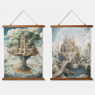 Surrealistische Kunst - Traumlandschaften Wandteppich Mit Holzrahmen
