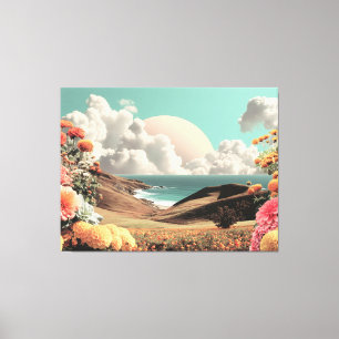 Surrealistische Küstenlandschaft mit Blumen und Wo Leinwanddruck