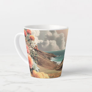Surrealistische Küstenlandschaft mit Blumen und Wo Milchtasse