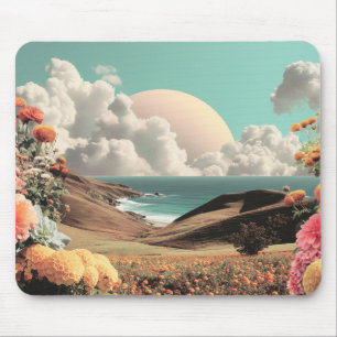 Surrealistische Küstenlandschaft mit Blumen und Wo Mousepad