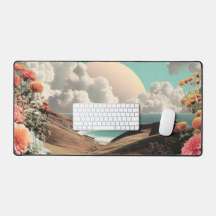 Surrealistische Küstenlandschaft mit Blumen und Wo Schreibtischunterlage