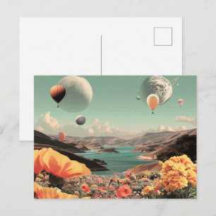 Surrealistische Landschaft mit Luftballons und Mon Postkarte