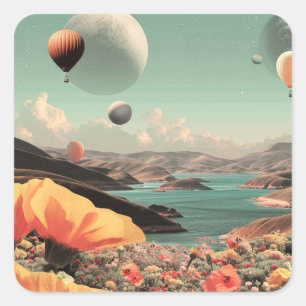 Sürrealistische Landschaft mit Luftballons und Mon Quadratischer Aufkleber