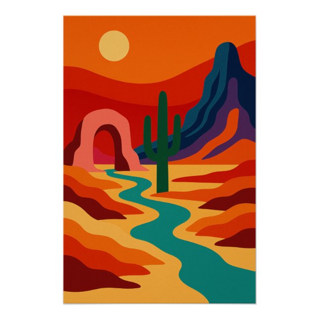 Surrealistische Landschaft mit scharfen Farben Poster (Vorderseite)