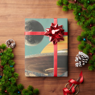 Surrealistische Landschaft mit Straße, UFO und Sat Geschenkpapier