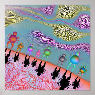 Surrealistische menschliche Figuren entlang einer  Poster