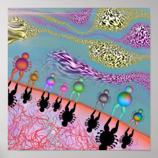Surrealistische menschliche Figuren entlang einer Poster
