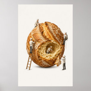 Surrealistische Miniaturköche bei der Arbeit an ei Poster