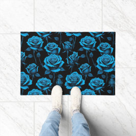 Surrealistische Neonblaue Rosen Fußmatte
