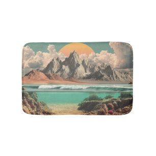 Surrealistische Ozean- und Berglandschaft mit Well Badematte