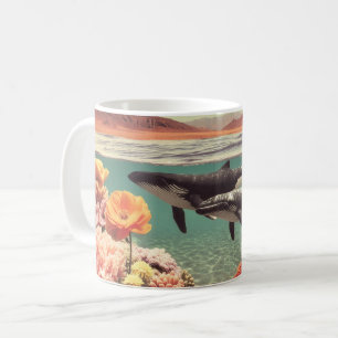 Surrealistische Ozeanszene mit Walfischen und Kora Kaffeetasse