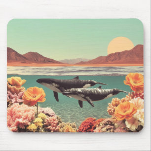 Surrealistische Ozeanszene mit Walfischen und Kora Mousepad