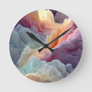 Surrealistische Pastell-Regenbogenberge Fantasy-La Runde Wanduhr