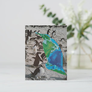 Surrealistische Pinguine und blau-grüne Erd-Wildti Postkarte