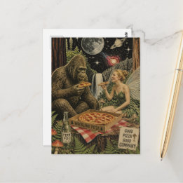 Surrealistische Pizzanacht mit Sasquatch und der F Postkarte
