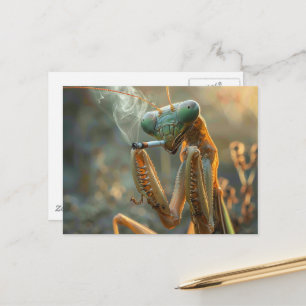 Surrealistische rauchende Gottesanbeterin Postkarte