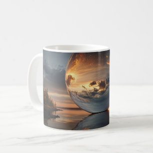 Surrealistische reflektierende Kugel mit Sonnenunt Kaffeetasse